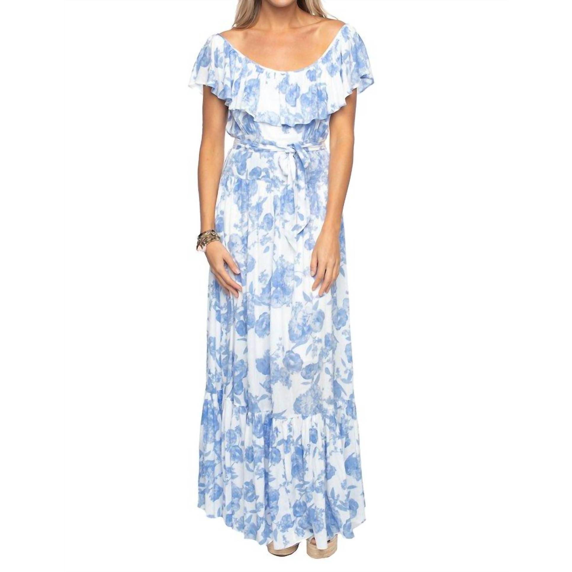 New Buddylove Heather Tea Party Off Shoulder Dress In Blue Floral Print